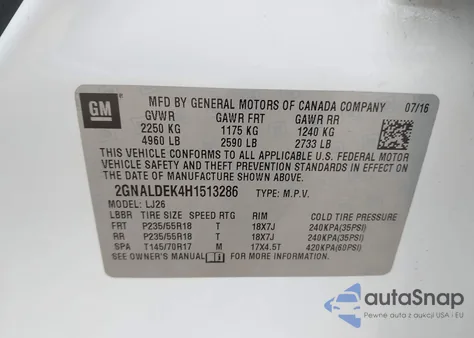 2017 Chevrolet Equinox Premier из США, поврежденный, VIN 2GNALDEK4H1513286